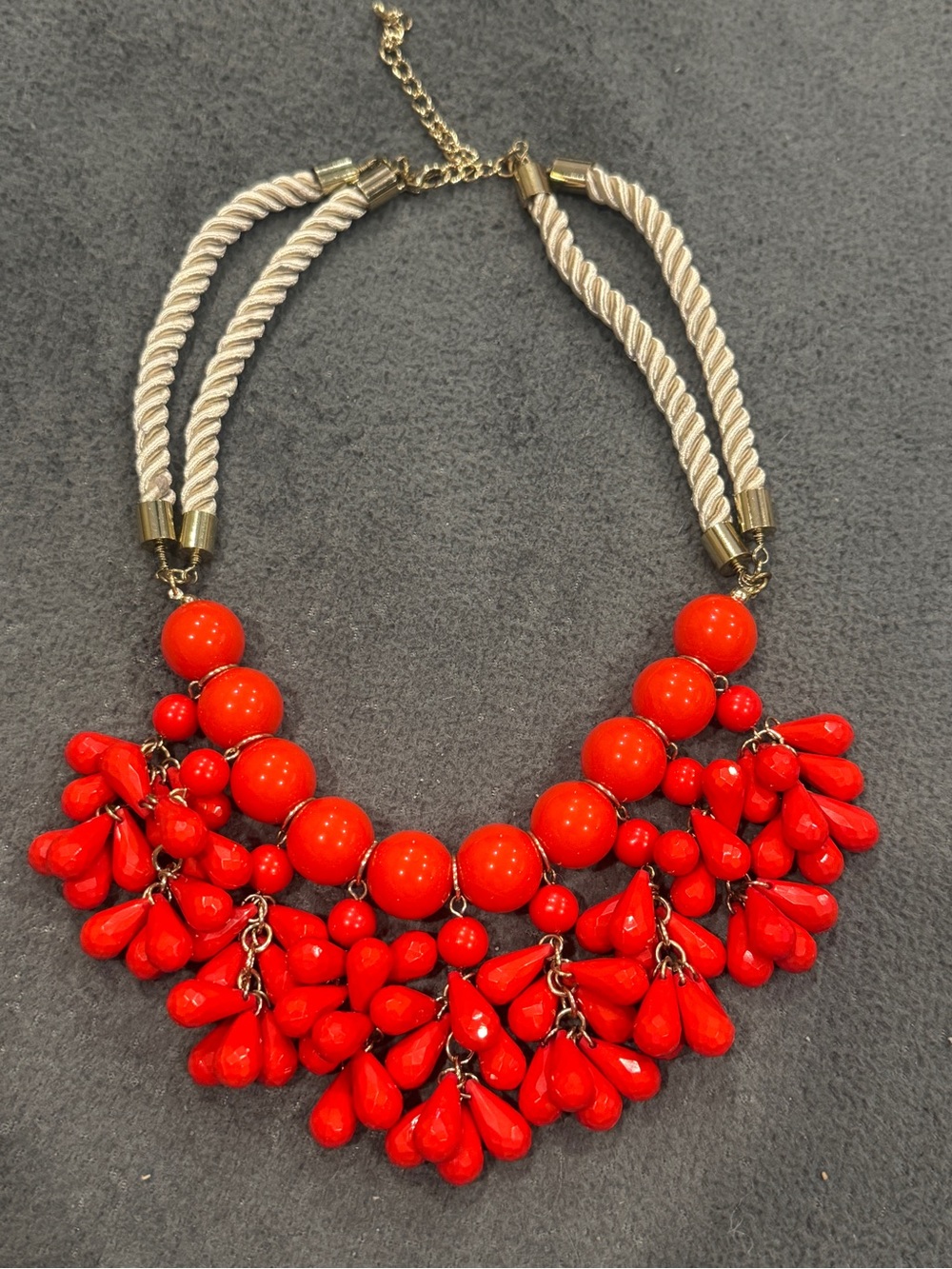 Statement Red Beaded Cluster Necklace